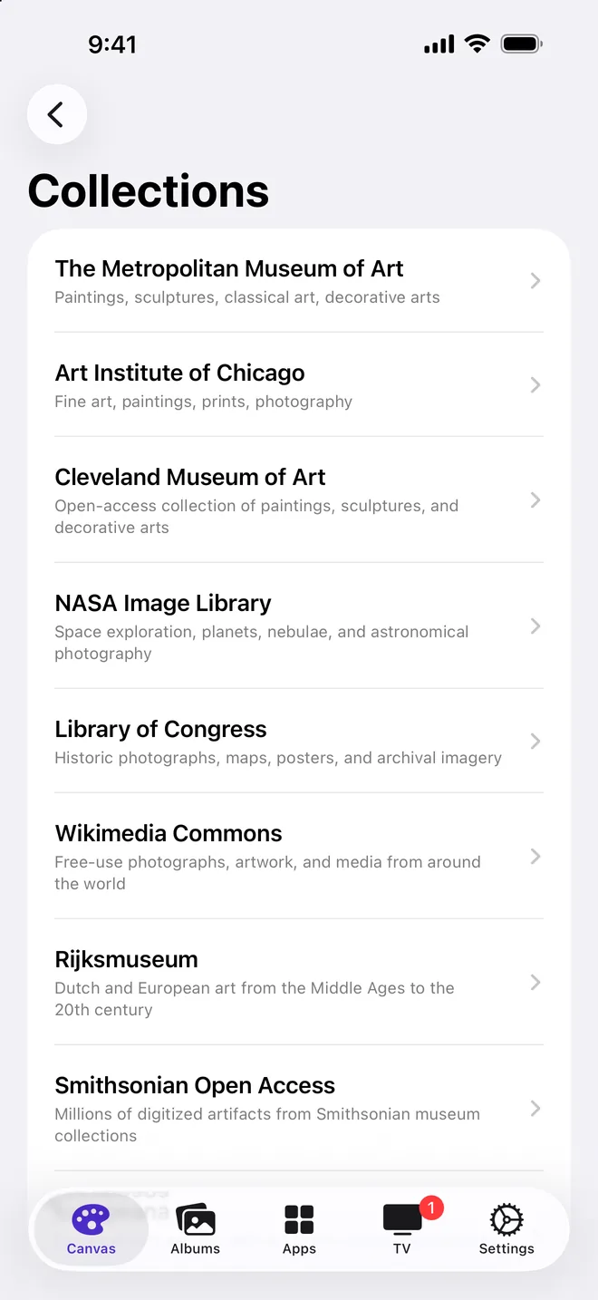 Collections list: museums, NASA, Library of Congress and more
