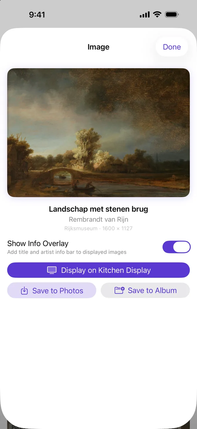 A Rembrandt landscape with a Display on Kitchen Display button