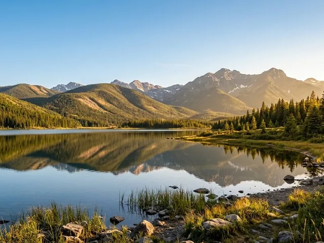 A lake and mountain landscape photo
